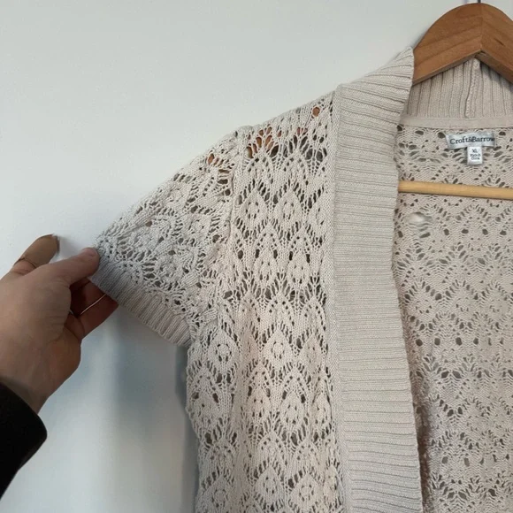 3/$20⚡️ Croft & Barrow Cream Knit Short Sleeve Cardigan Festival Boho Bohemian - Picture 6 of 15